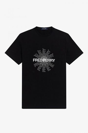 Black Fred Perry Graphic Men's T Shirts | PH 1665GSOL